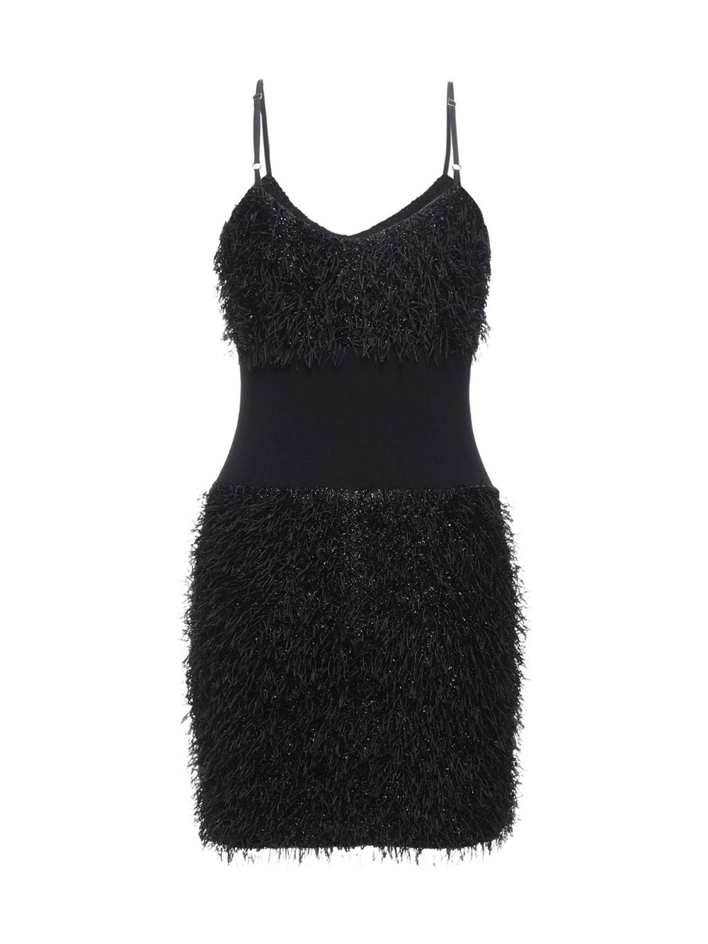 CRISTINAEFFE Black Stretch Textured Fringe Bodycon Slip Dress, Size 6